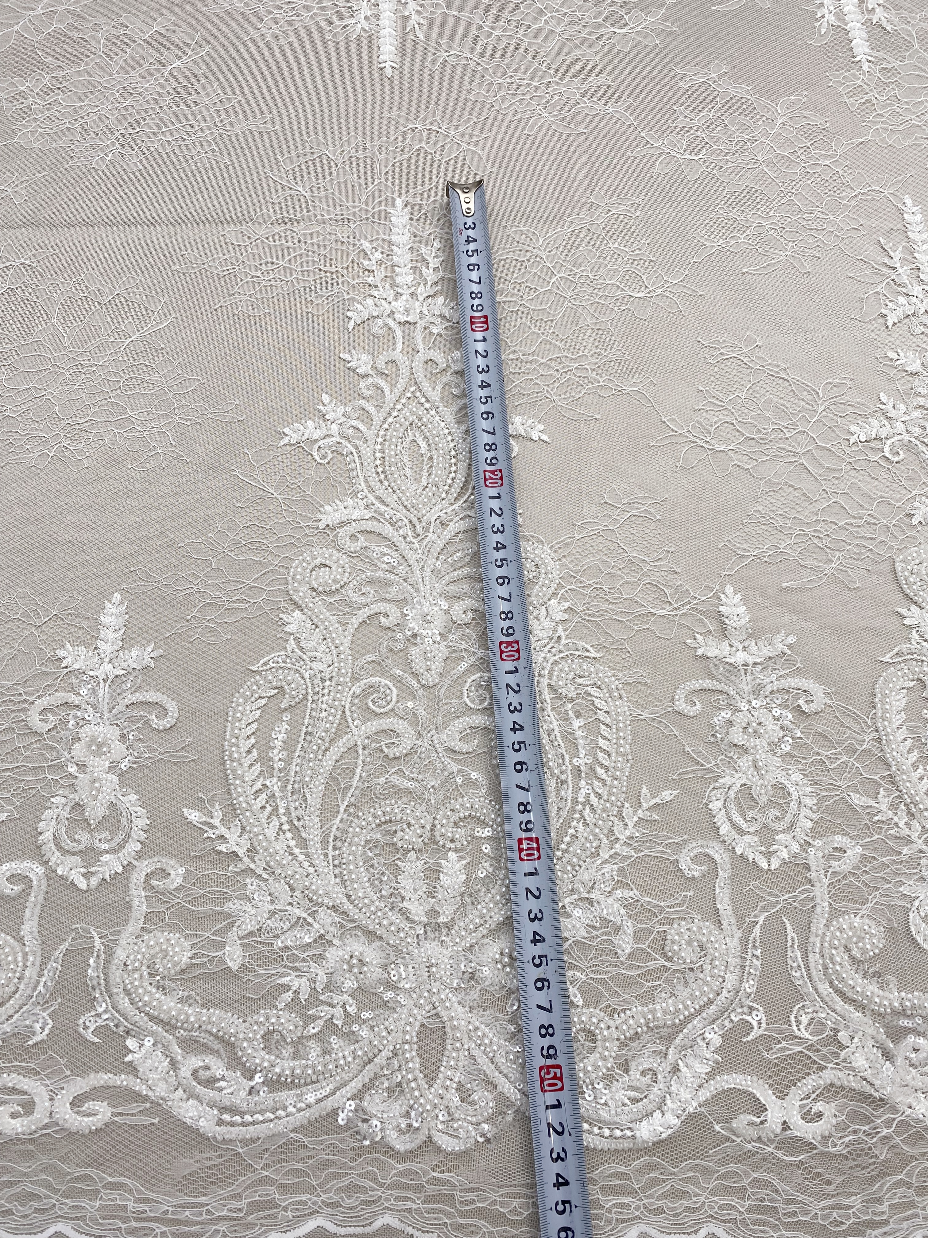 Ivory Beaded Tulle Fabric Bridal Lace with Heavy Embroidery,Hand Beaded Floral Sequin Lace for Wedding Dresses and Veils by the Yard