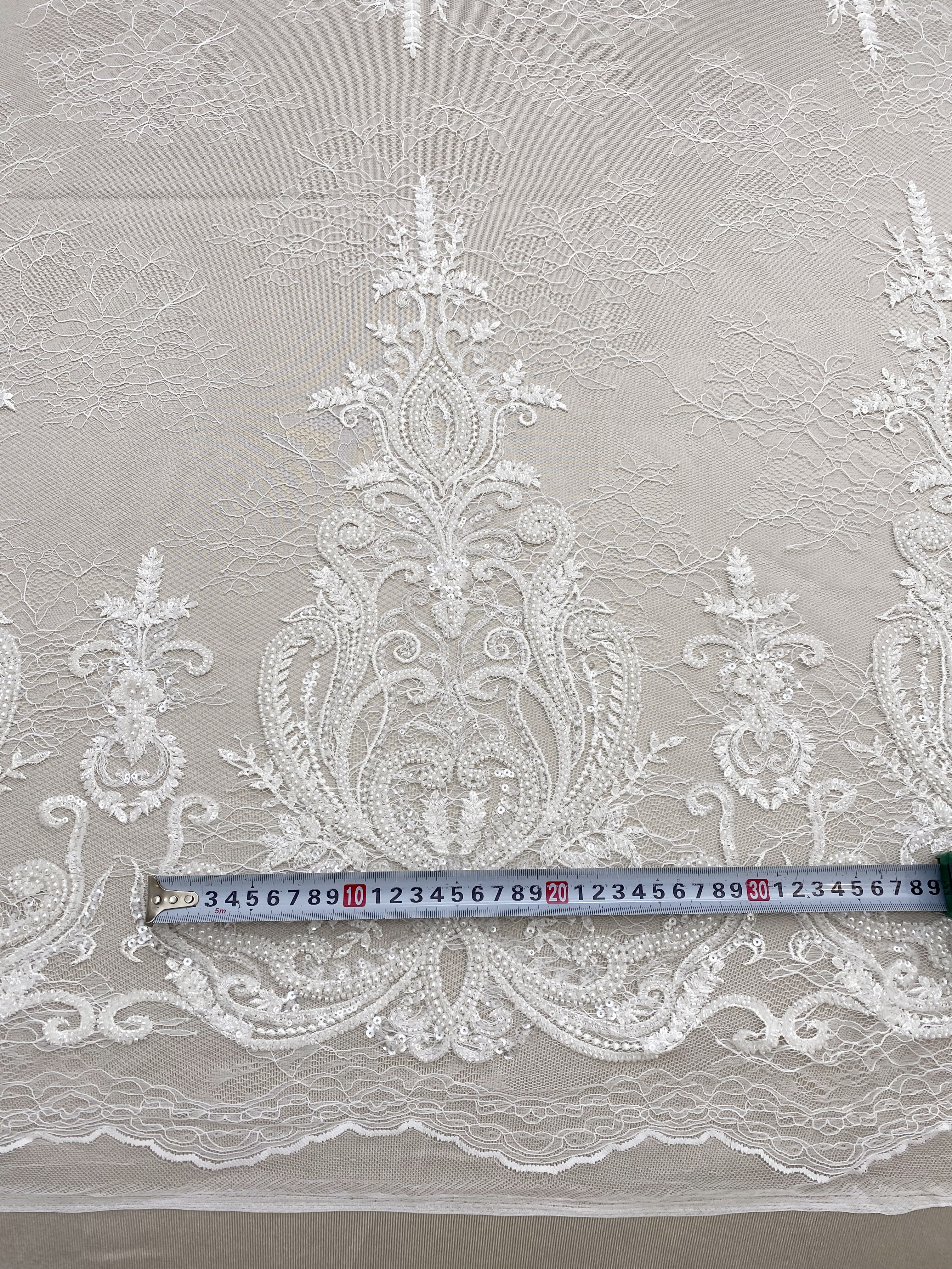 Ivory Beaded Tulle Fabric Bridal Lace with Heavy Embroidery,Hand Beaded Floral Sequin Lace for Wedding Dresses and Veils by the Yard