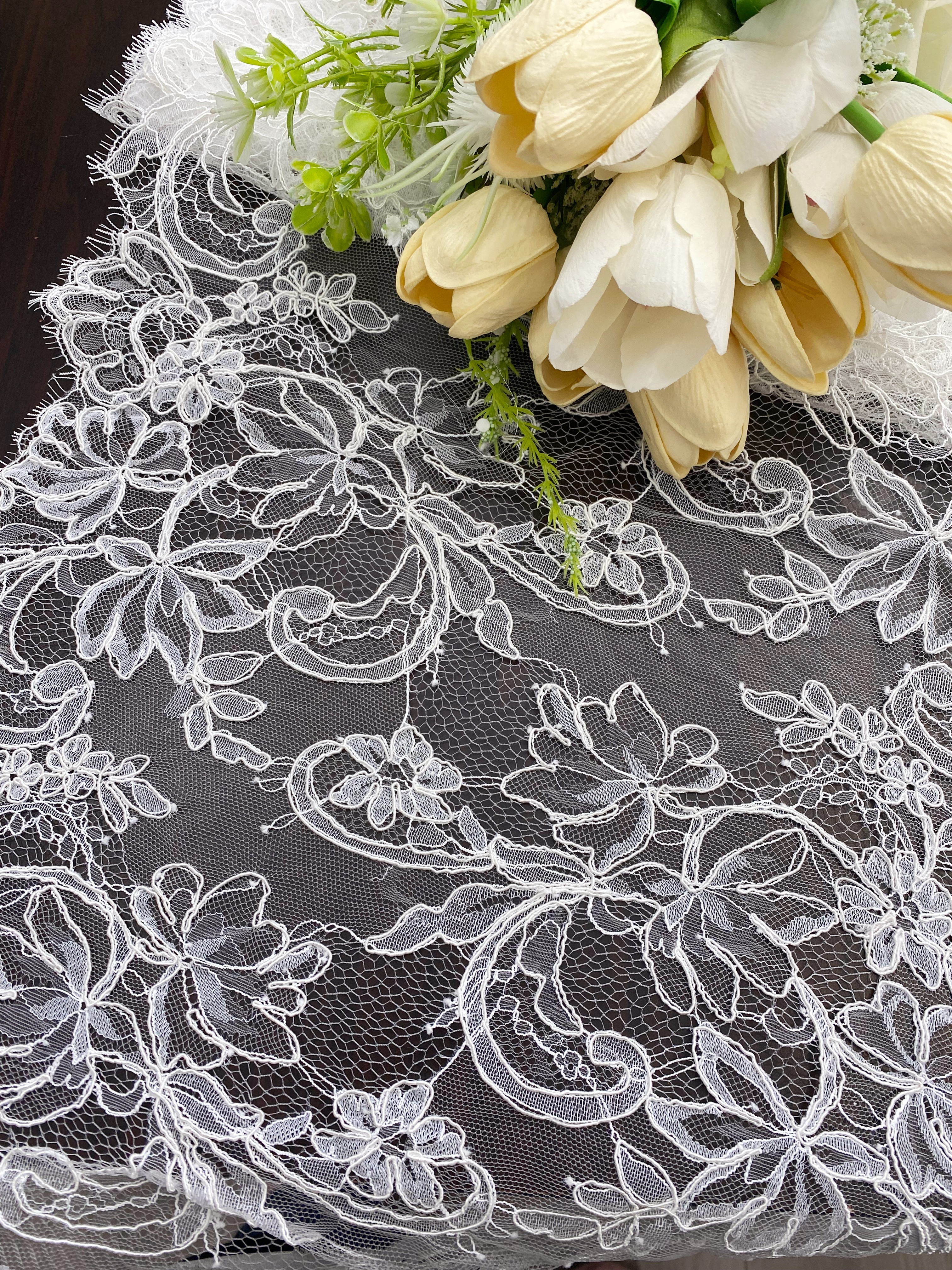 3 Meters French Corded Lace Trim,Floral Eyelash Lace for Bridal Wedding Veils or Dresses