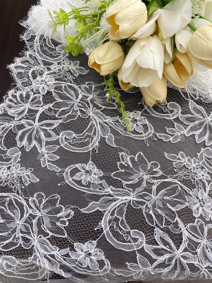 3 Meters French Corded Lace Trim,Floral Eyelash Lace for Bridal Wedding Veils or Dresses