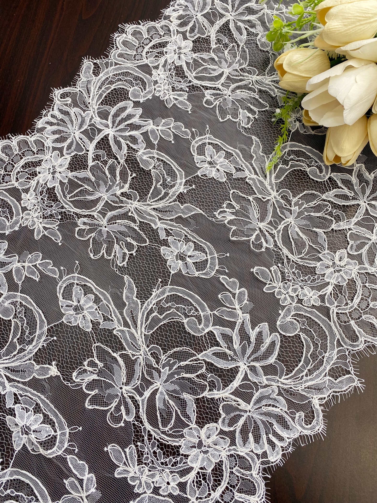 3 Meters French Corded Lace Trim,Floral Eyelash Lace for Bridal Wedding Veils or Dresses