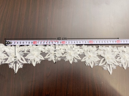Chiffon 3D Flowers Lace Trim with Pearl, Beads Ribbon Trim Embroidered Lace Fabric Sewing Lace for Bridal Wedding Veil Decor, 1 Yard