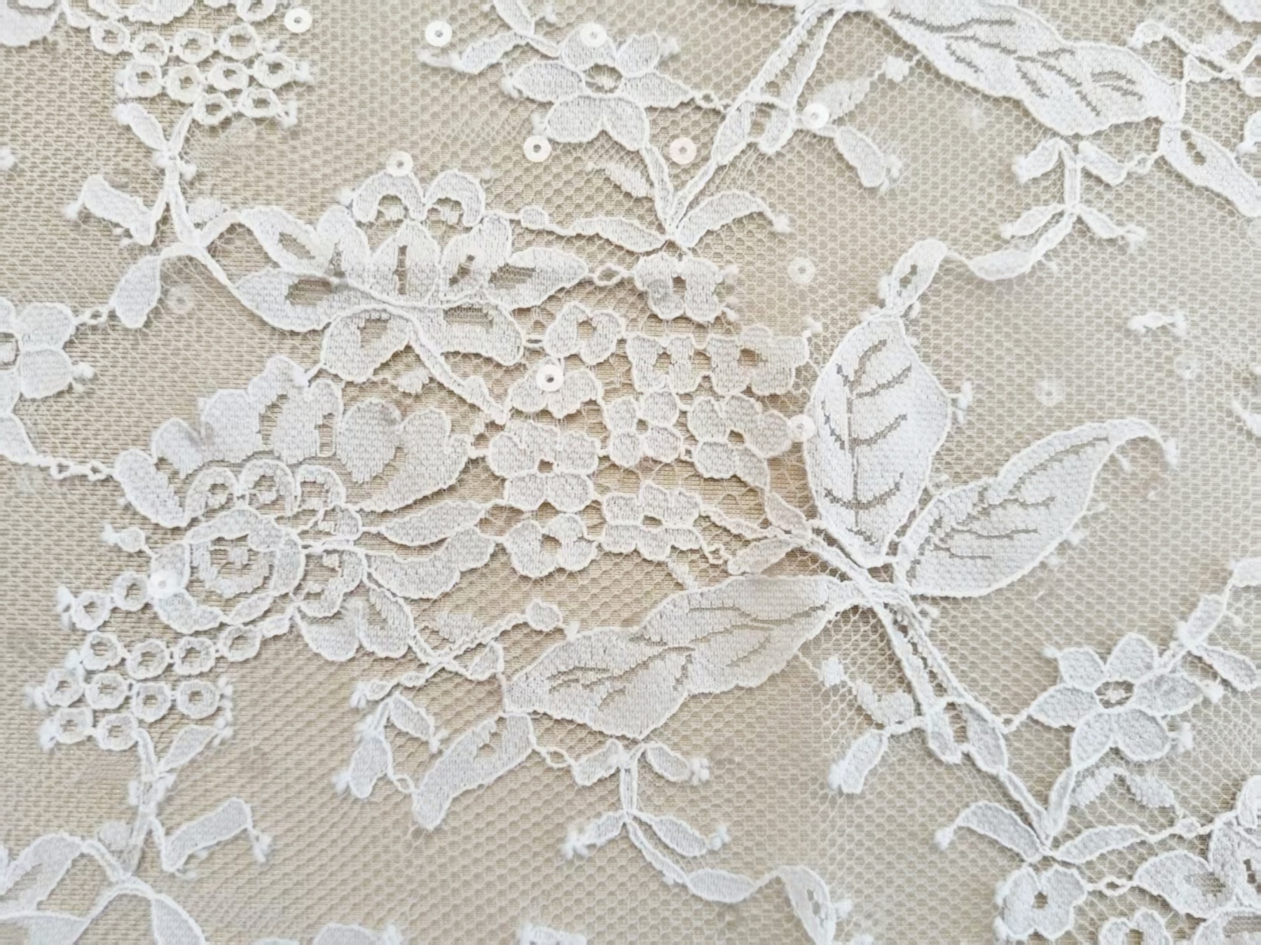 3 Meter French Chantilly Lace Fabric with Sequins, White Soft Wedding Lace with Scalloped Edge for Wedding Dress Veil Lace Robe