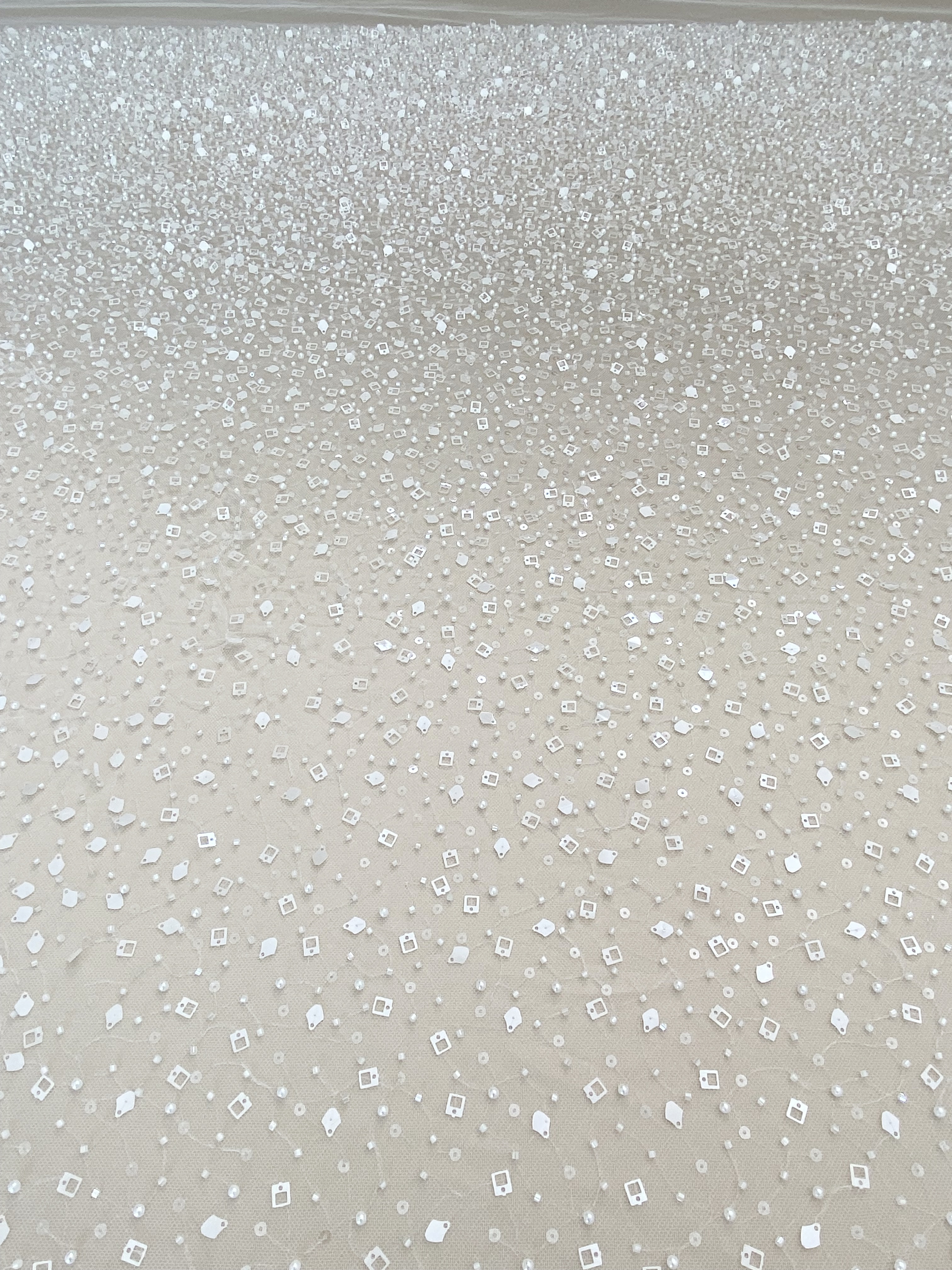 White Heavy Sequin Beaded Tulle Lace Fabric, DIY Dress Tulle Fabric,Wedding Evening Dress Tulle, Sequin Pearl Flower Mesh Lace
