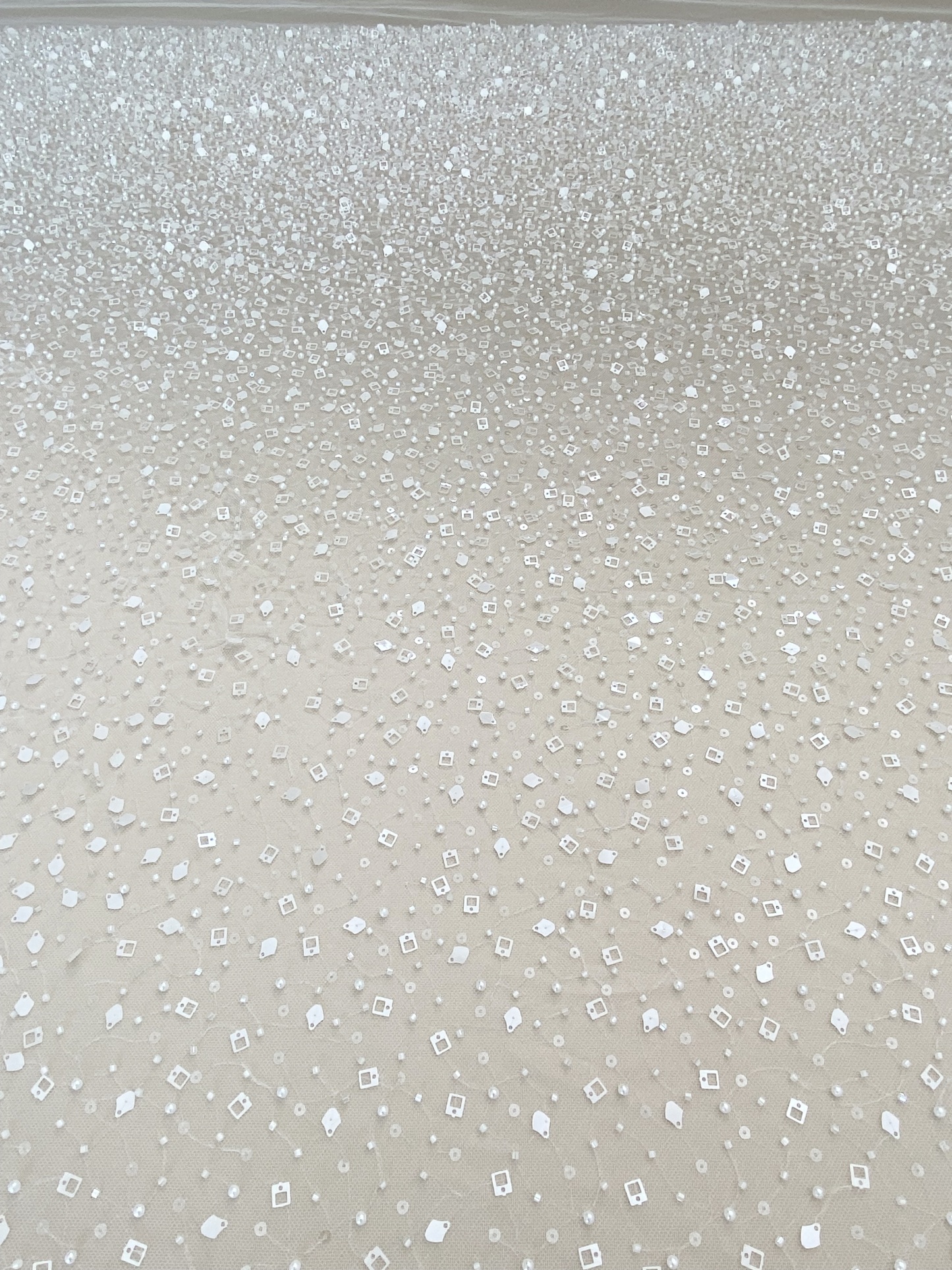 White Heavy Sequin Beaded Tulle Lace Fabric, DIY Dress Tulle Fabric,Wedding Evening Dress Tulle, Sequin Pearl Flower Mesh Lace