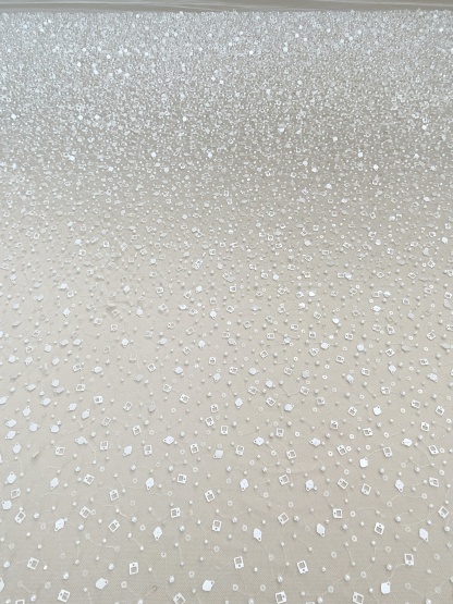 White Heavy Sequin Beaded Tulle Lace Fabric, DIY Dress Tulle Fabric,Wedding Evening Dress Tulle, Sequin Pearl Flower Mesh Lace
