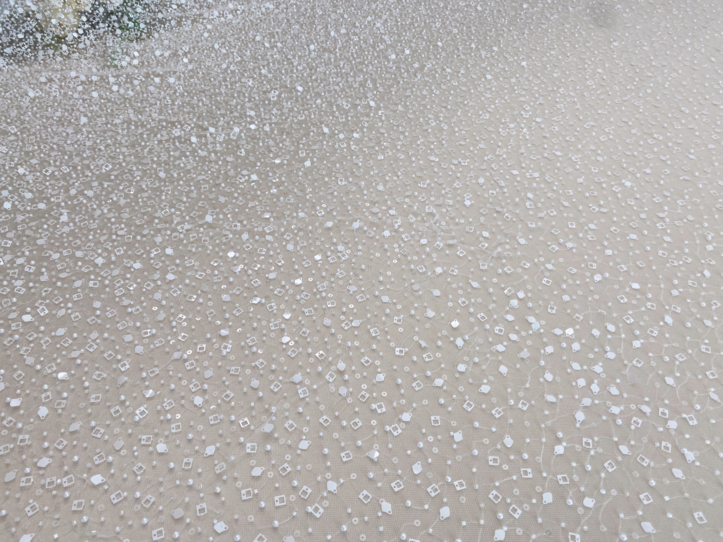 White Heavy Sequin Beaded Tulle Lace Fabric, DIY Dress Tulle Fabric,Wedding Evening Dress Tulle, Sequin Pearl Flower Mesh Lace
