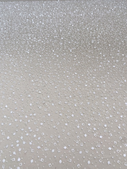White Heavy Sequin Beaded Tulle Lace Fabric, DIY Dress Tulle Fabric,Wedding Evening Dress Tulle, Sequin Pearl Flower Mesh Lace