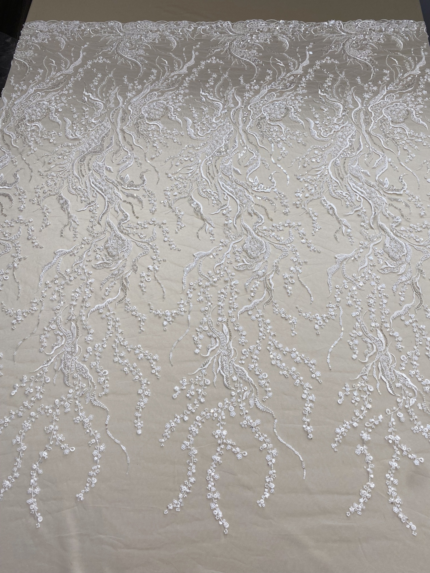 Beaded Lace Fabric, Embroidered Tulle with Pearls and Beads,Wedding Dress Fabric