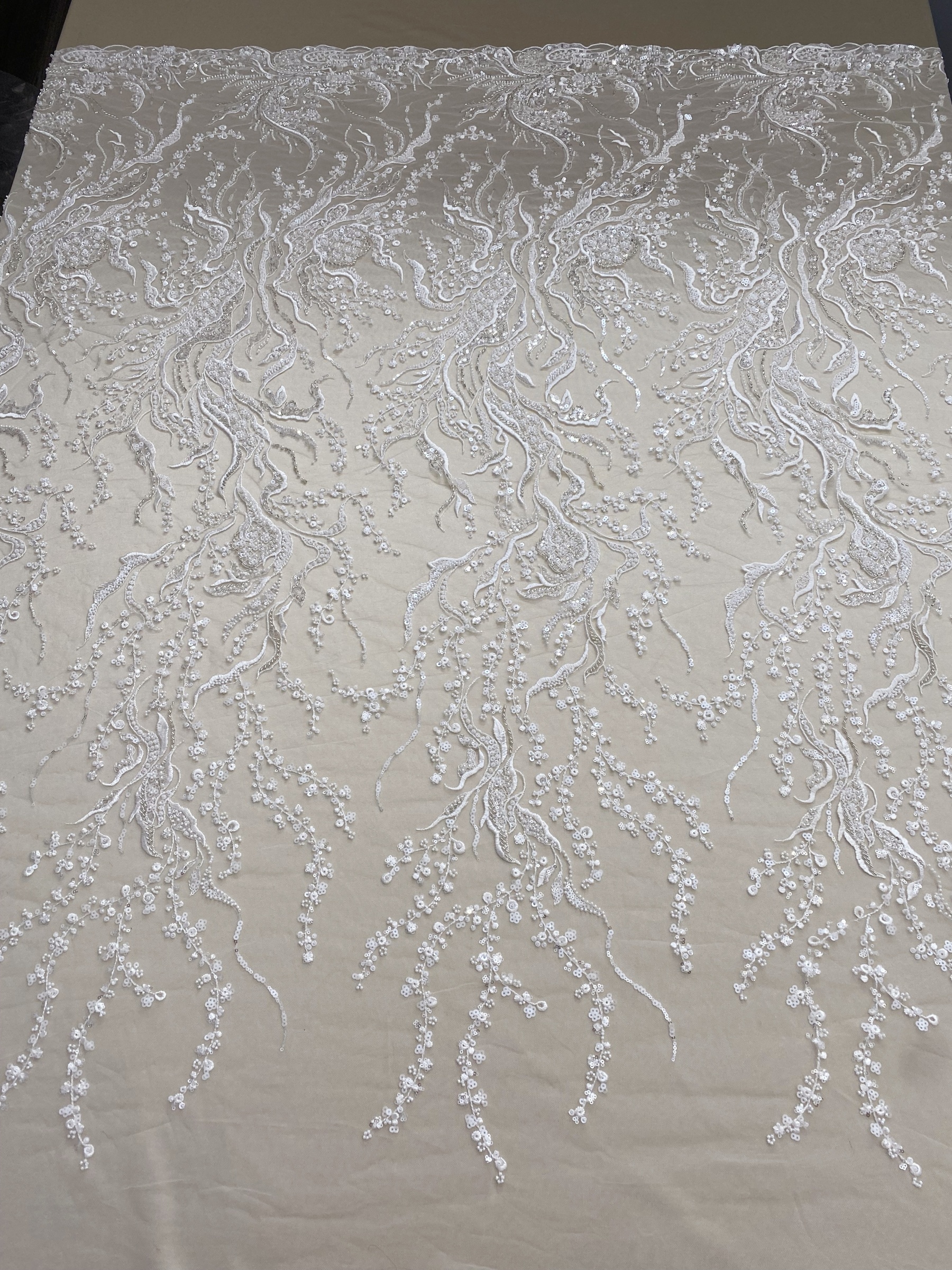 Beaded Lace Fabric, Embroidered Tulle with Pearls and Beads,Wedding Dress Fabric