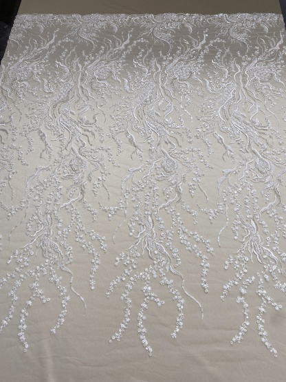 Beaded Lace Fabric, Embroidered Tulle with Pearls and Beads,Wedding Dress Fabric