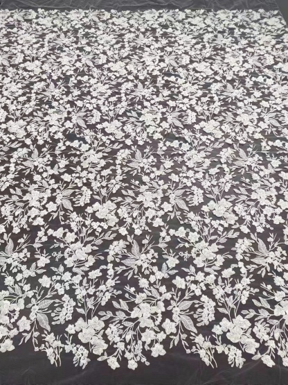 Ivory Floral Embroidery Lace Fabric by yard, Bridal Dress Lace tulle for DIY sewing, Designer Dressmaking Supplies