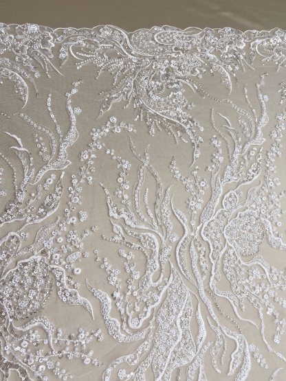 Beaded Lace Fabric, Embroidered Tulle with Pearls and Beads,Wedding Dress Fabric