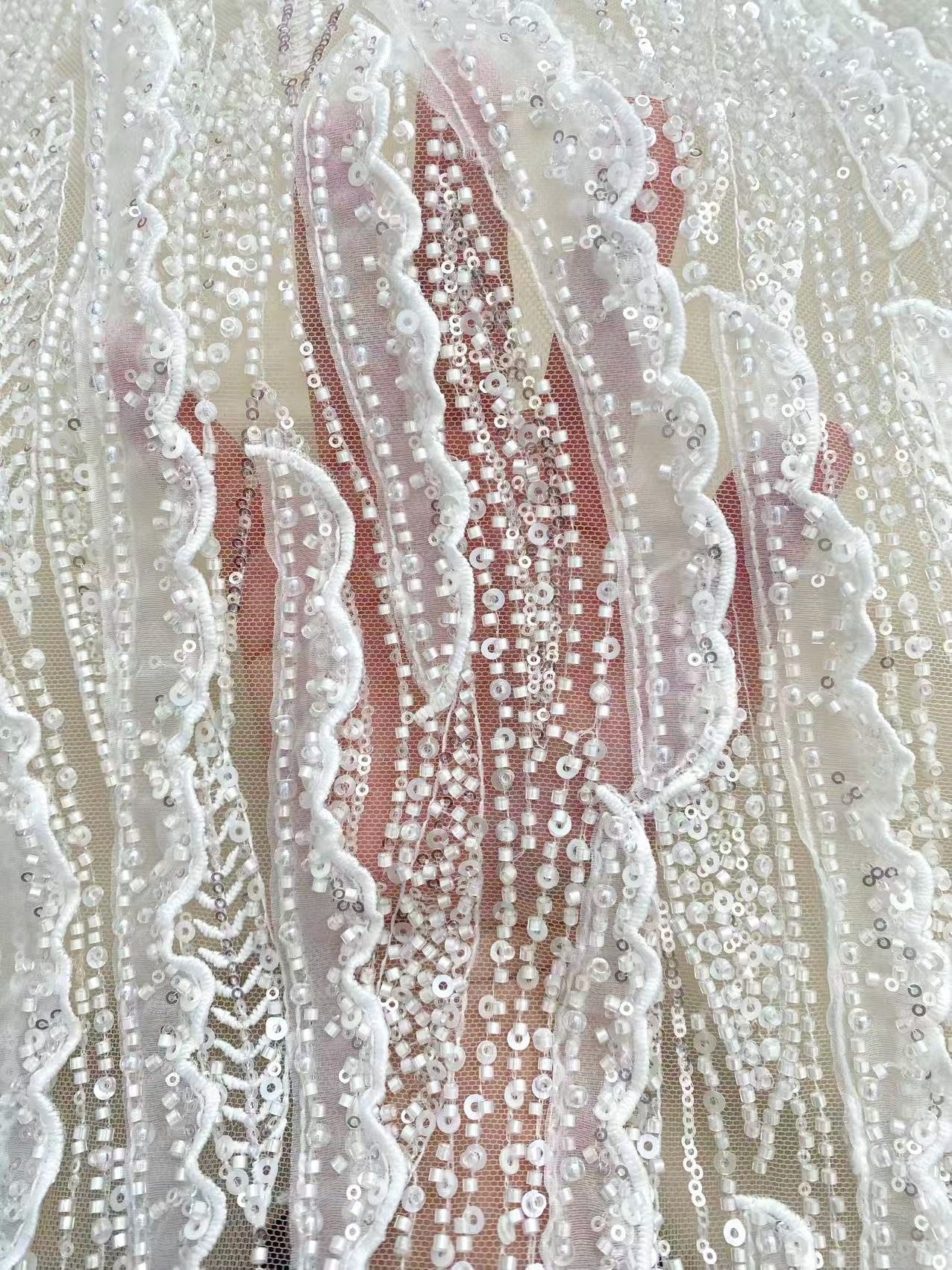 Ivory lace fabric with 3D Ruffle, Soft Tulle Mesh Wave Design Lace,Embroidery tulle lace mesh for wedding dress, bridal gown, DIY costume