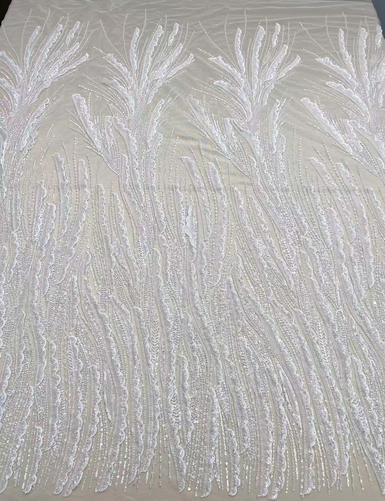 Ivory lace fabric with 3D Ruffle, Soft Tulle Mesh Wave Design Lace,Embroidery tulle lace mesh for wedding dress, bridal gown, DIY costume