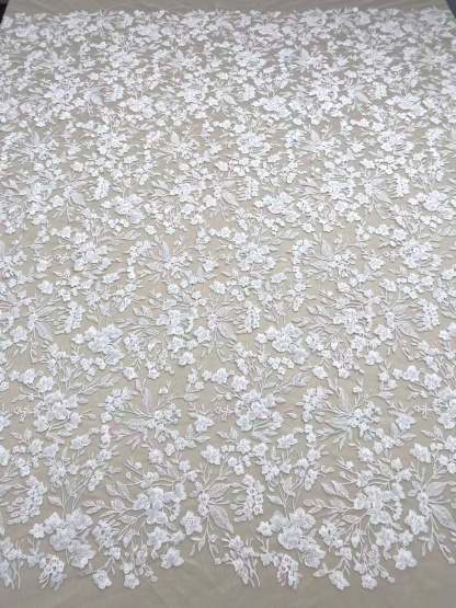 Ivory Floral Embroidery Lace Fabric by yard, Bridal Dress Lace tulle for DIY sewing, Designer Dressmaking Supplies