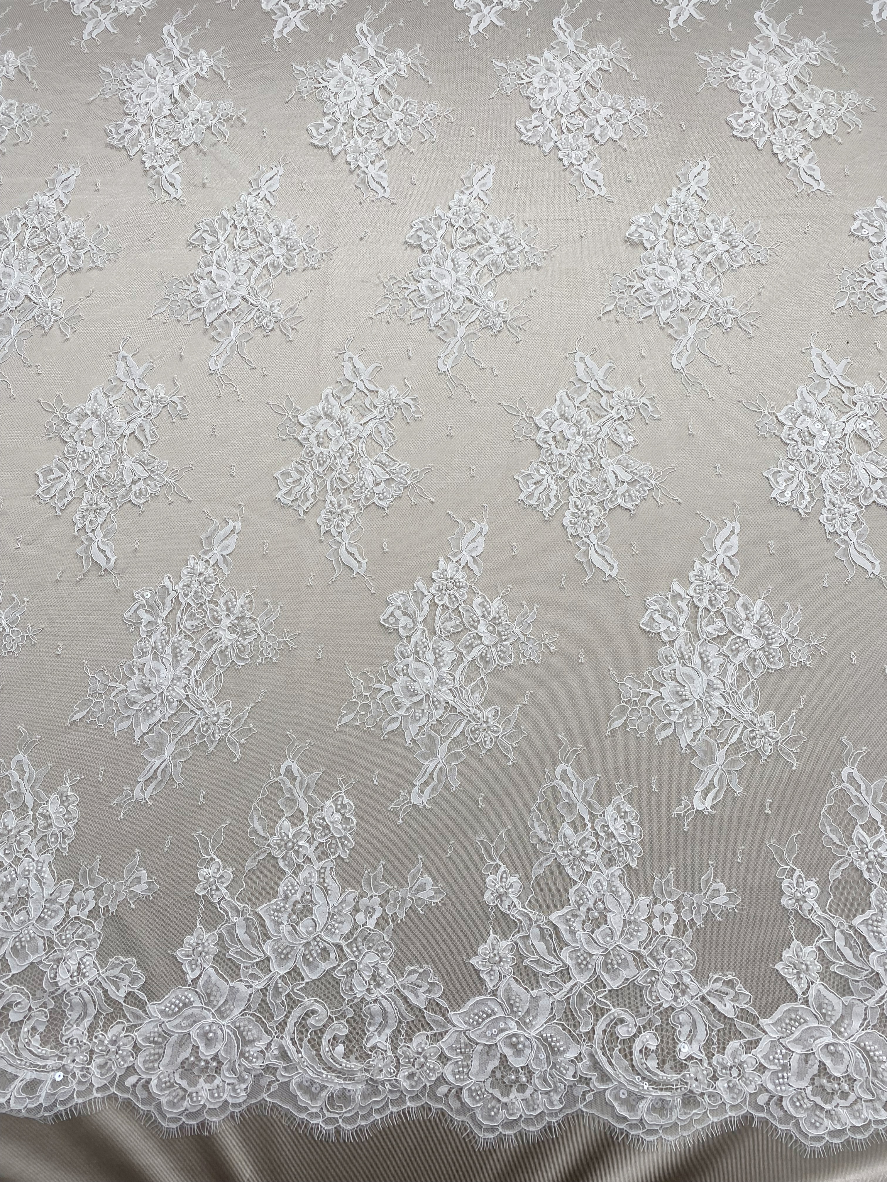 Ivory Beaded Chantilly Lace Fabric for Wedding Dress,Bridal Gown Veil