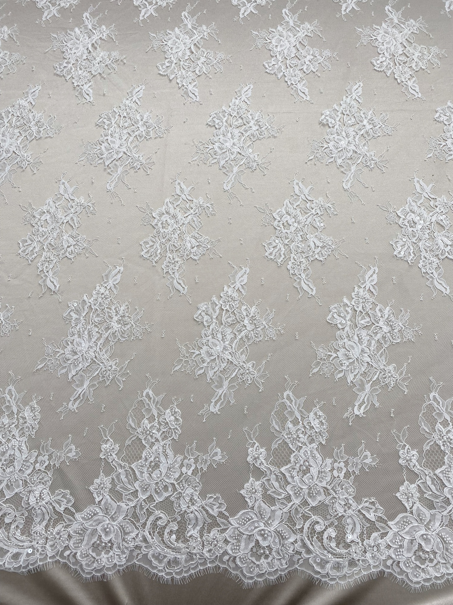 Ivory Beaded Chantilly Lace Fabric for Wedding Dress,Bridal Gown Veil