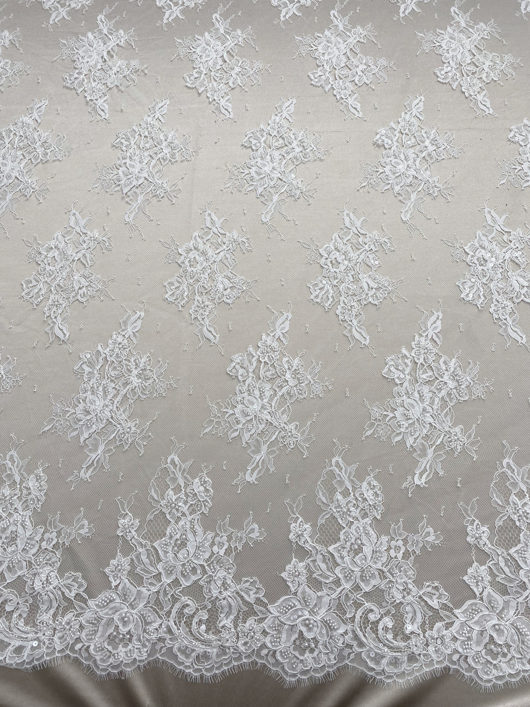 Ivory Beaded Chantilly Lace Fabric for Wedding Dress,Bridal Gown Veil