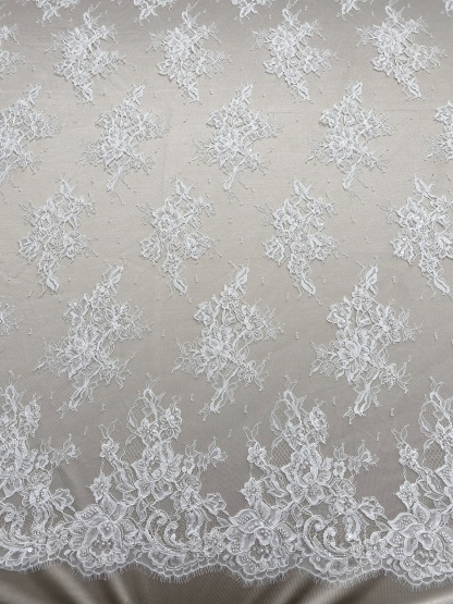 Ivory Beaded Chantilly Lace Fabric for Wedding Dress,Bridal Gown Veil