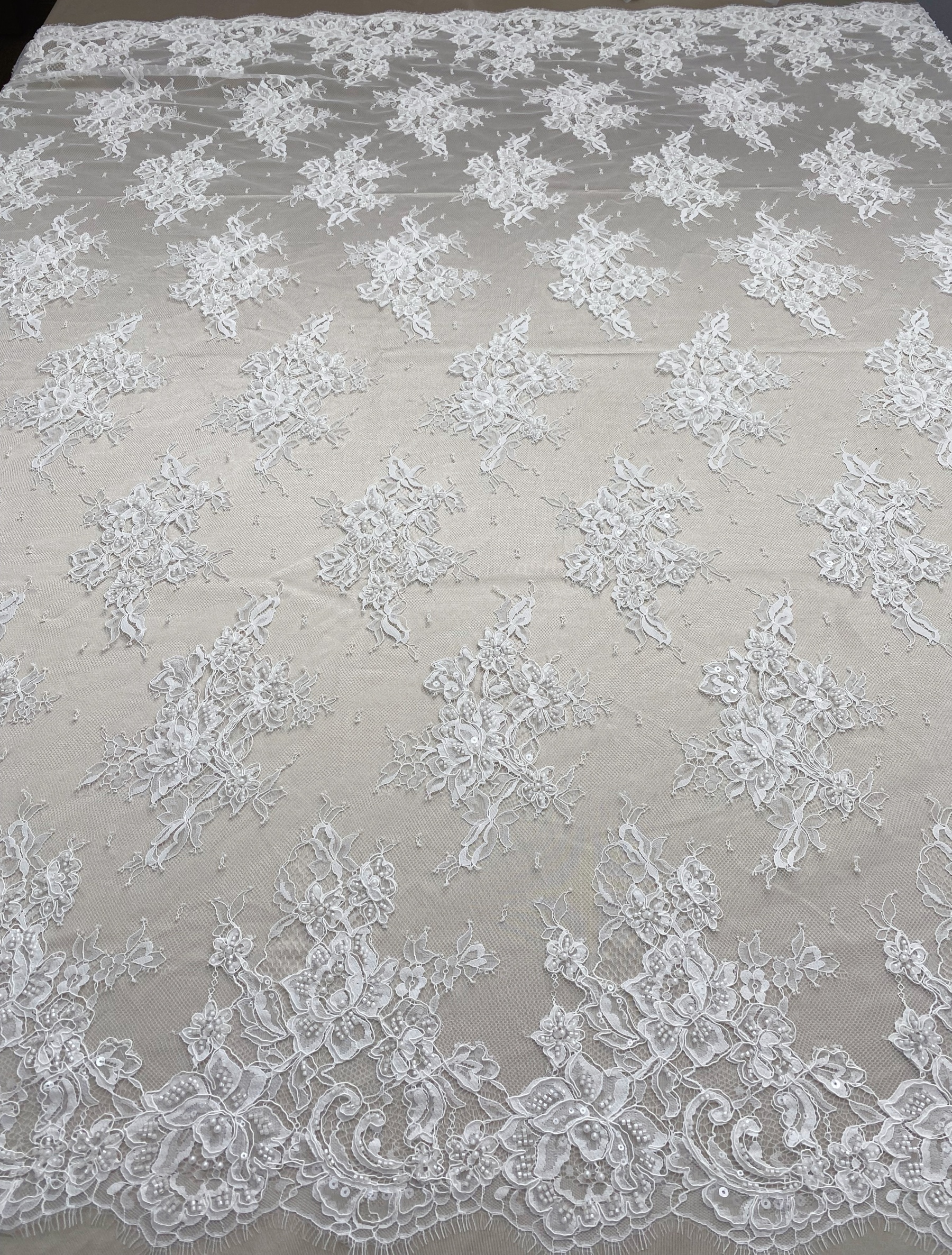 Ivory Beaded Chantilly Lace Fabric for Wedding Dress,Bridal Gown Veil