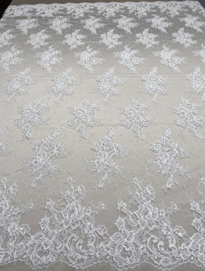 Ivory Beaded Chantilly Lace Fabric for Wedding Dress,Bridal Gown Veil