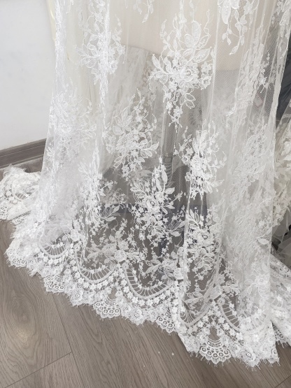Ivory Beaded Chantilly Lace Fabric for Wedding Dress,Bridal Gown Veil,Sold by 3 Meter