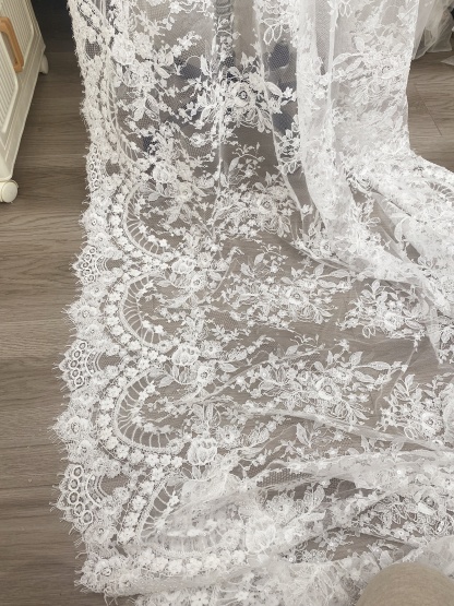 Ivory Beaded Chantilly Lace Fabric for Wedding Dress,Bridal Gown Veil,Sold by 3 Meter
