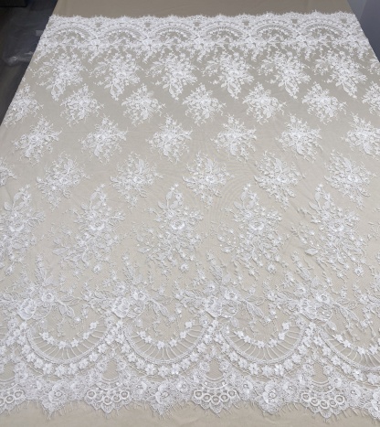 Ivory Beaded Chantilly Lace Fabric for Wedding Dress,Bridal Gown Veil,Sold by 3 Meter