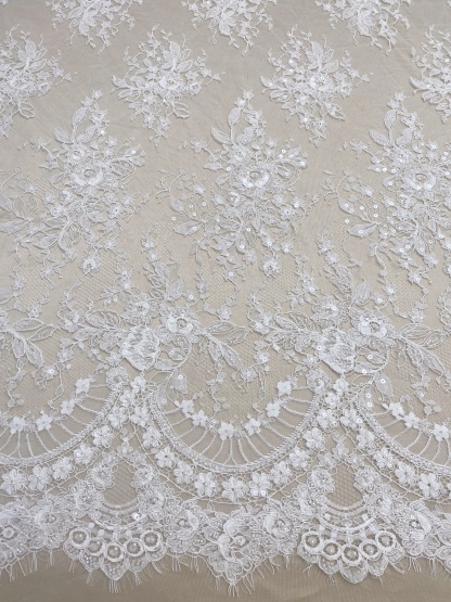 Ivory Beaded Chantilly Lace Fabric for Wedding Dress,Bridal Gown Veil,Sold by 3 Meter