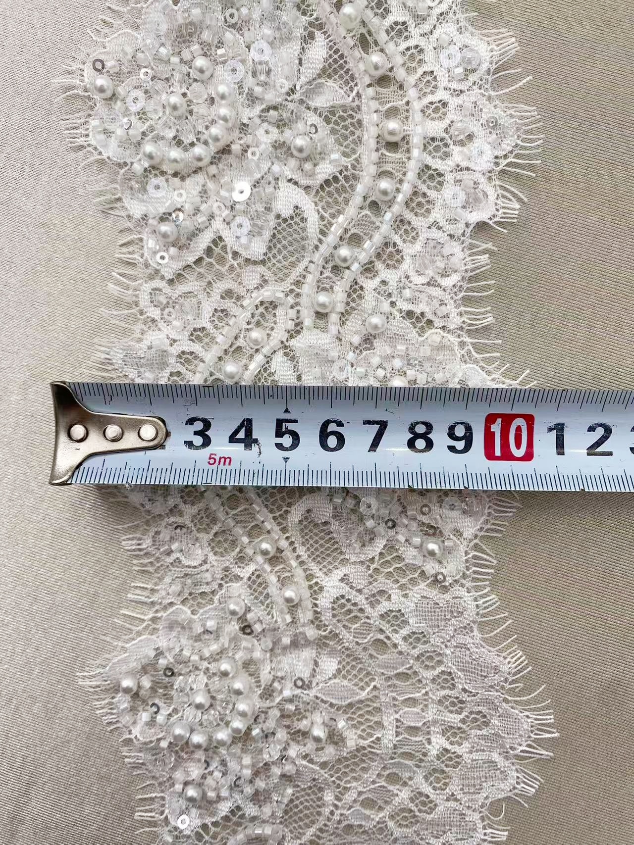 Chantilly Lace Trim with Pearls, White French Eyelash Lace Fabric for Bridal Veil, Beaded Embroidery Lace Tirm, Sold as 3-Meters Piece