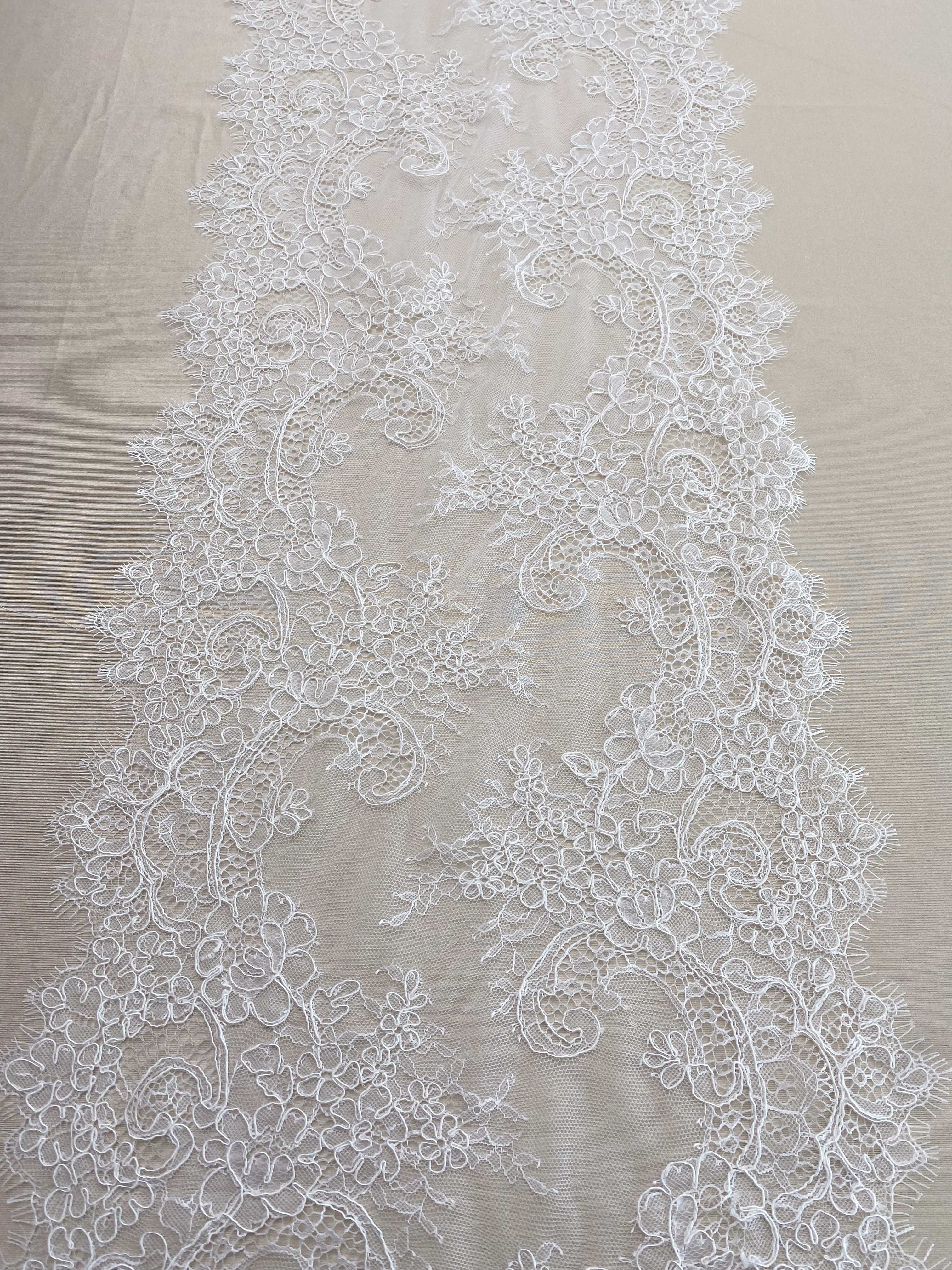 3 Meters French Corded Lace Trim,Floral Eyelash Lace for Bridal Wedding Veils or Dresses