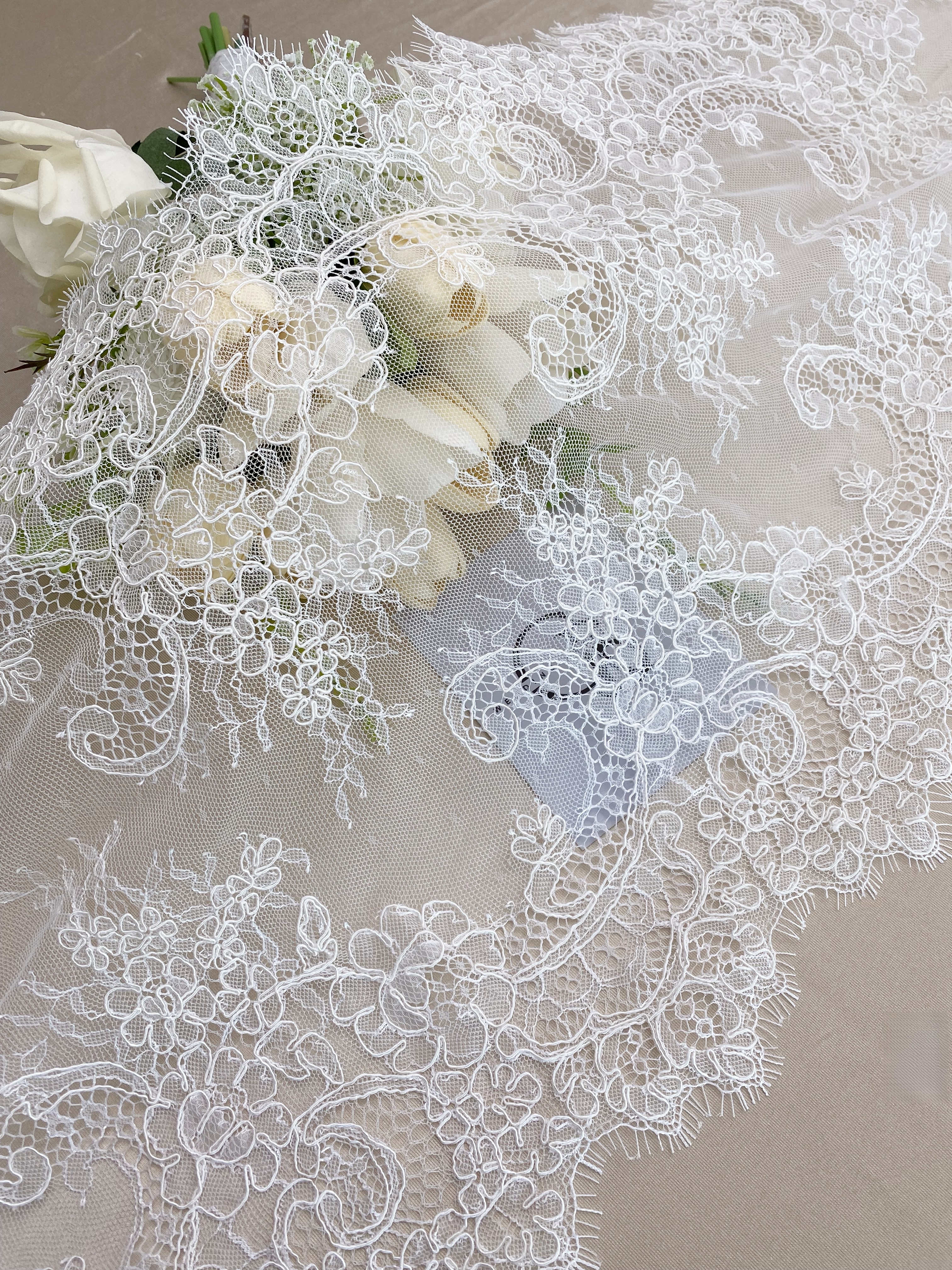 3 Meters French Corded Lace Trim,Floral Eyelash Lace for Bridal Wedding Veils or Dresses