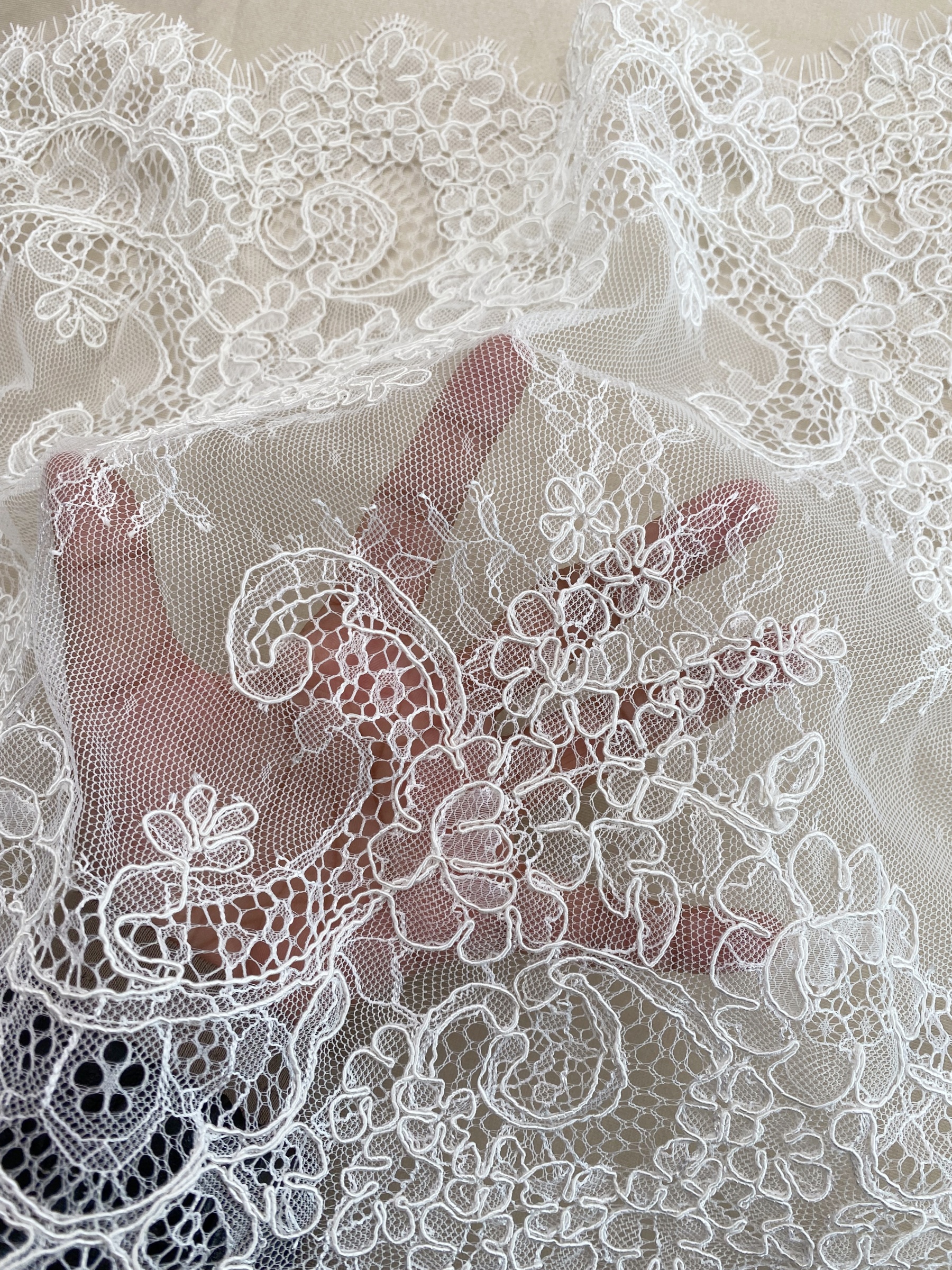 3 Meters French Corded Lace Trim,Floral Eyelash Lace for Bridal Wedding Veils or Dresses