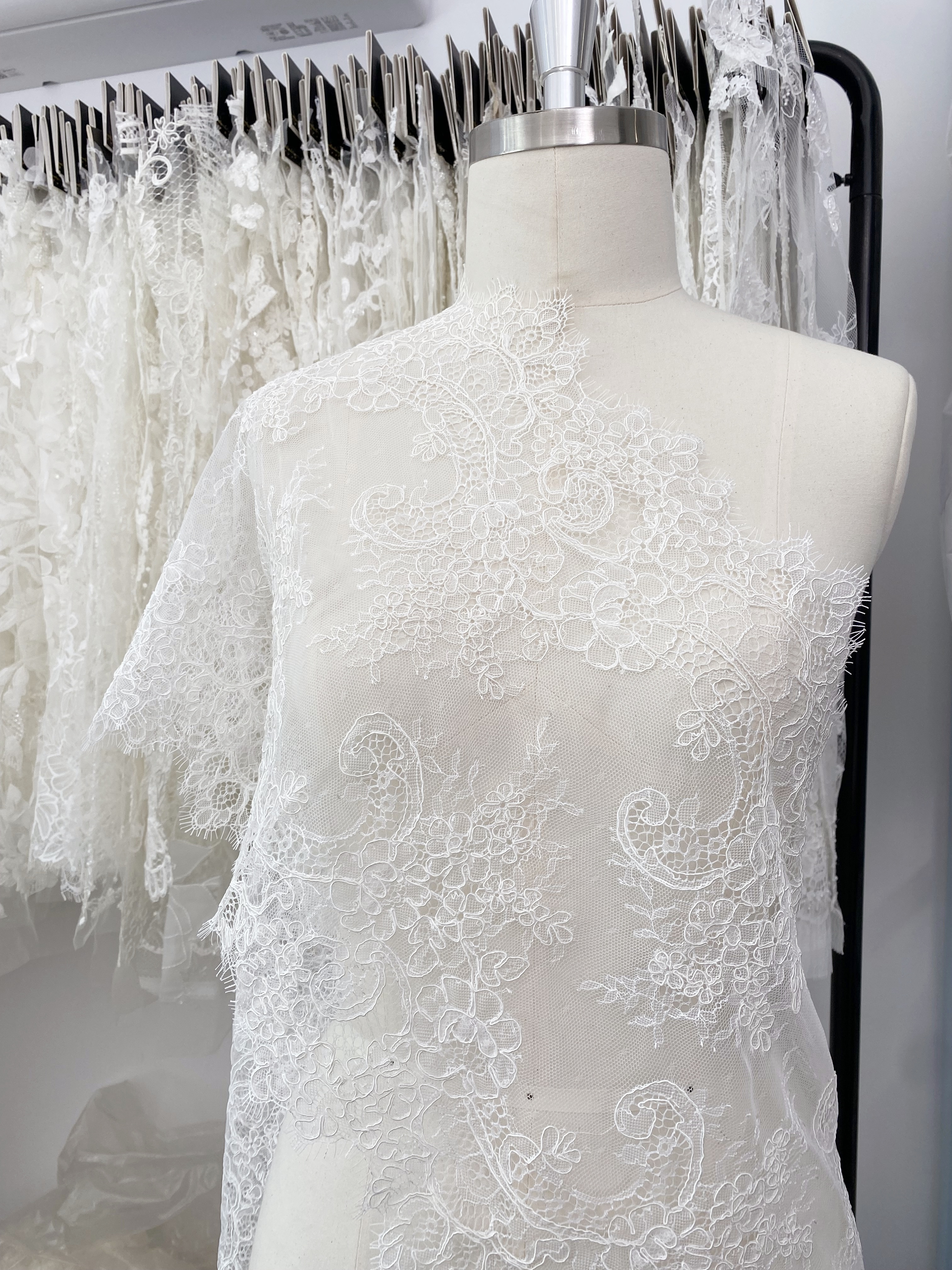 3 Meters French Corded Lace Trim,Floral Eyelash Lace for Bridal Wedding Veils or Dresses