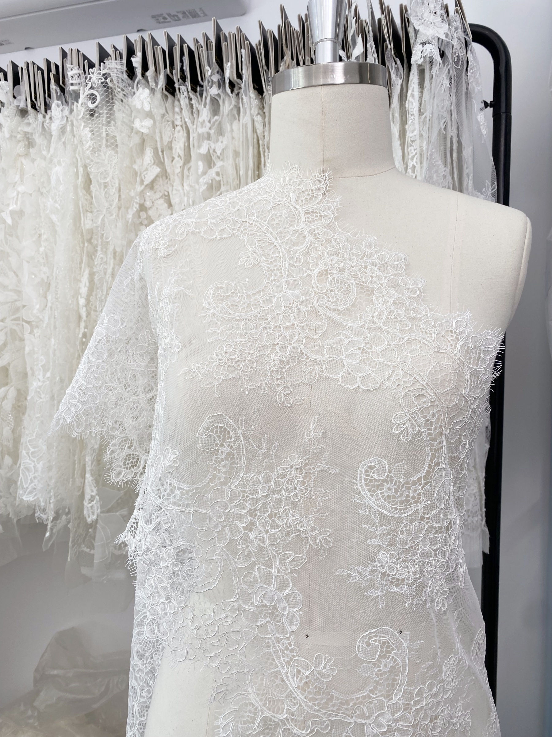 3 Meters French Corded Lace Trim,Floral Eyelash Lace for Bridal Wedding Veils or Dresses