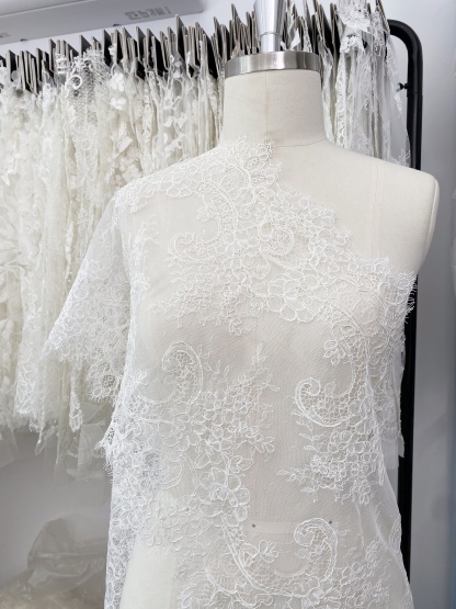 3 Meters French Corded Lace Trim,Floral Eyelash Lace for Bridal Wedding Veils or Dresses