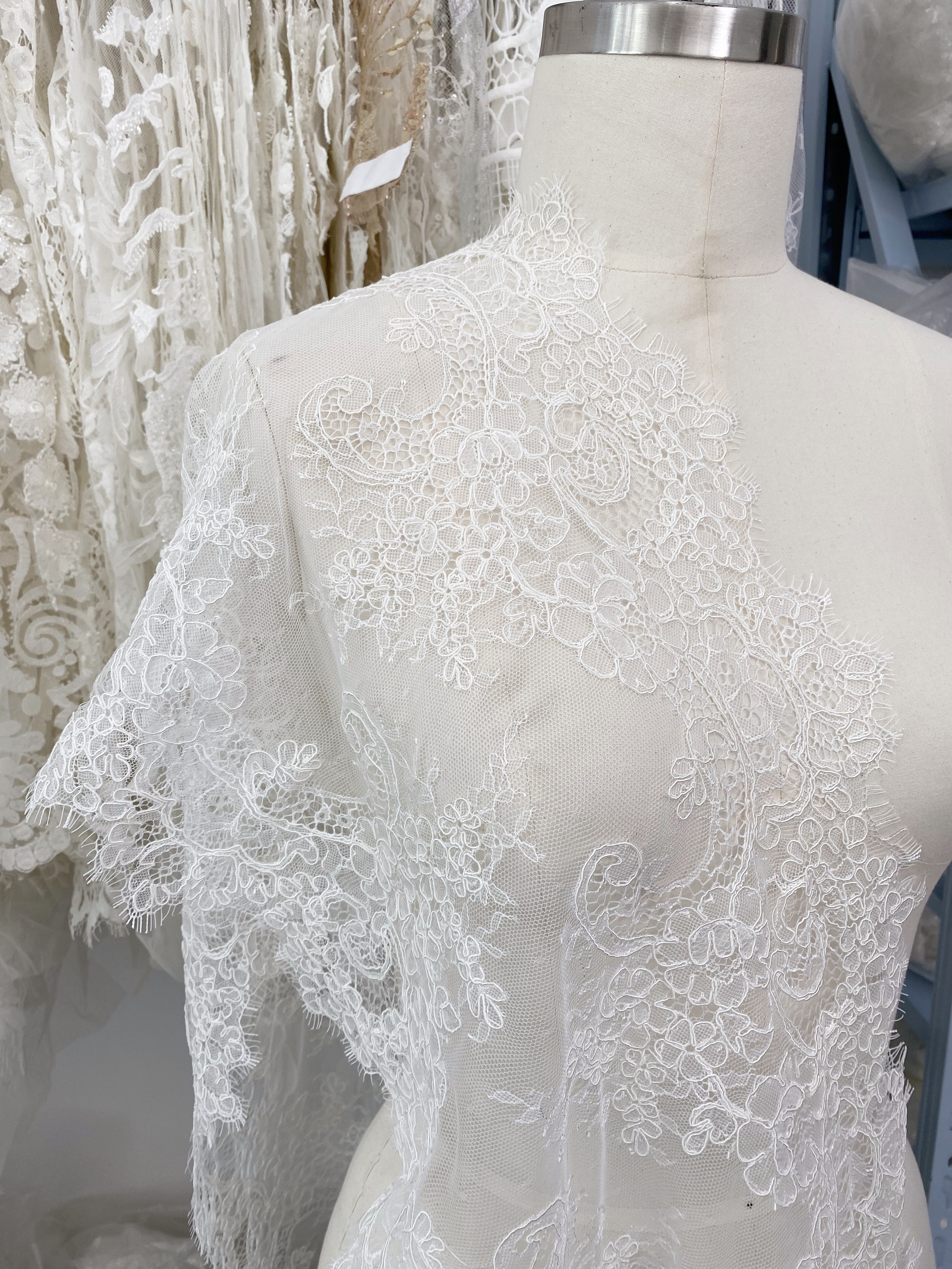 3 Meters French Corded Lace Trim,Floral Eyelash Lace for Bridal Wedding Veils or Dresses