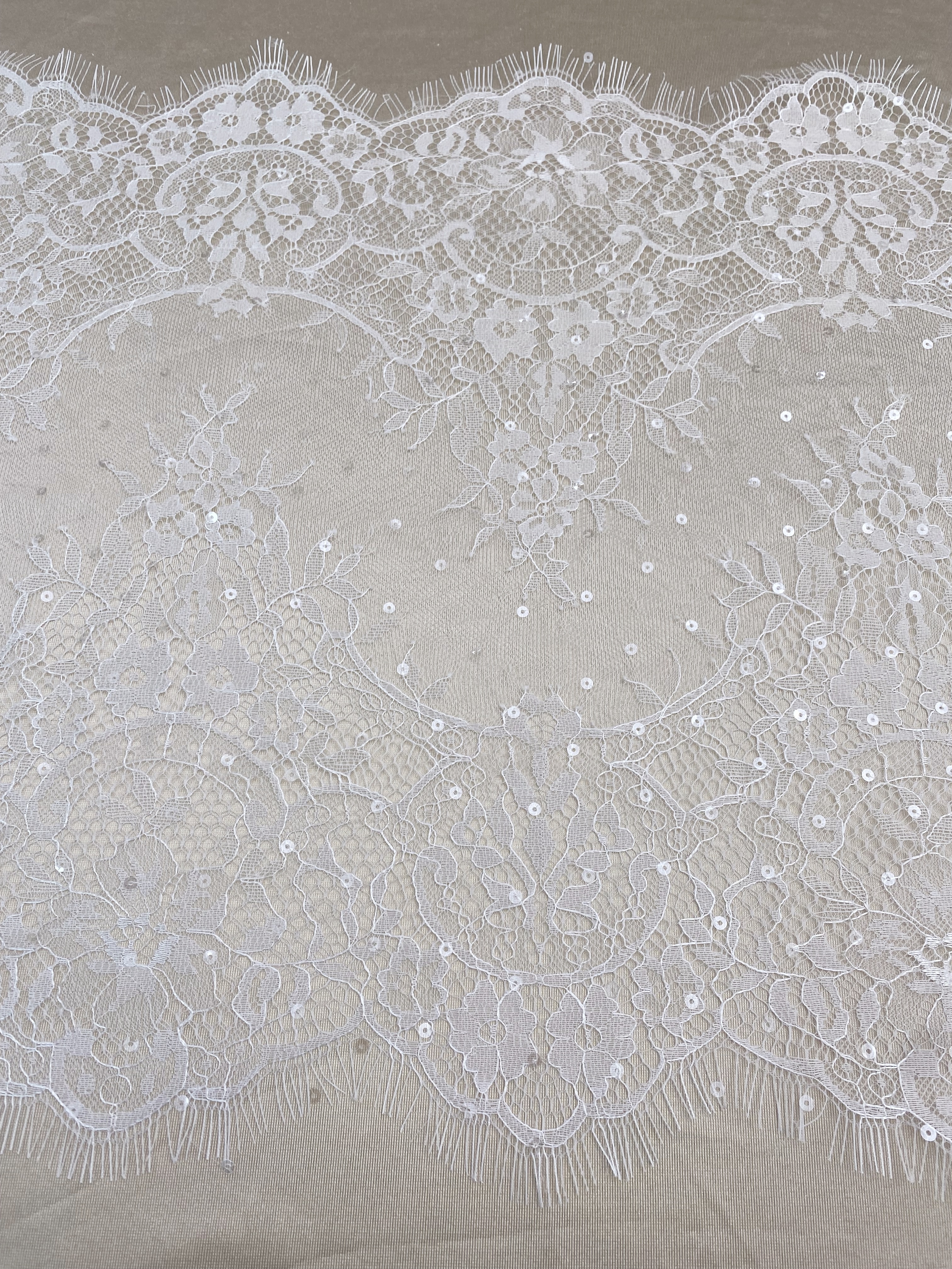 3 Meters French Chantilly Lace Trims with Double Side Scalloped, Sequins Lace Trim, Bridal Veil Lace Fabric