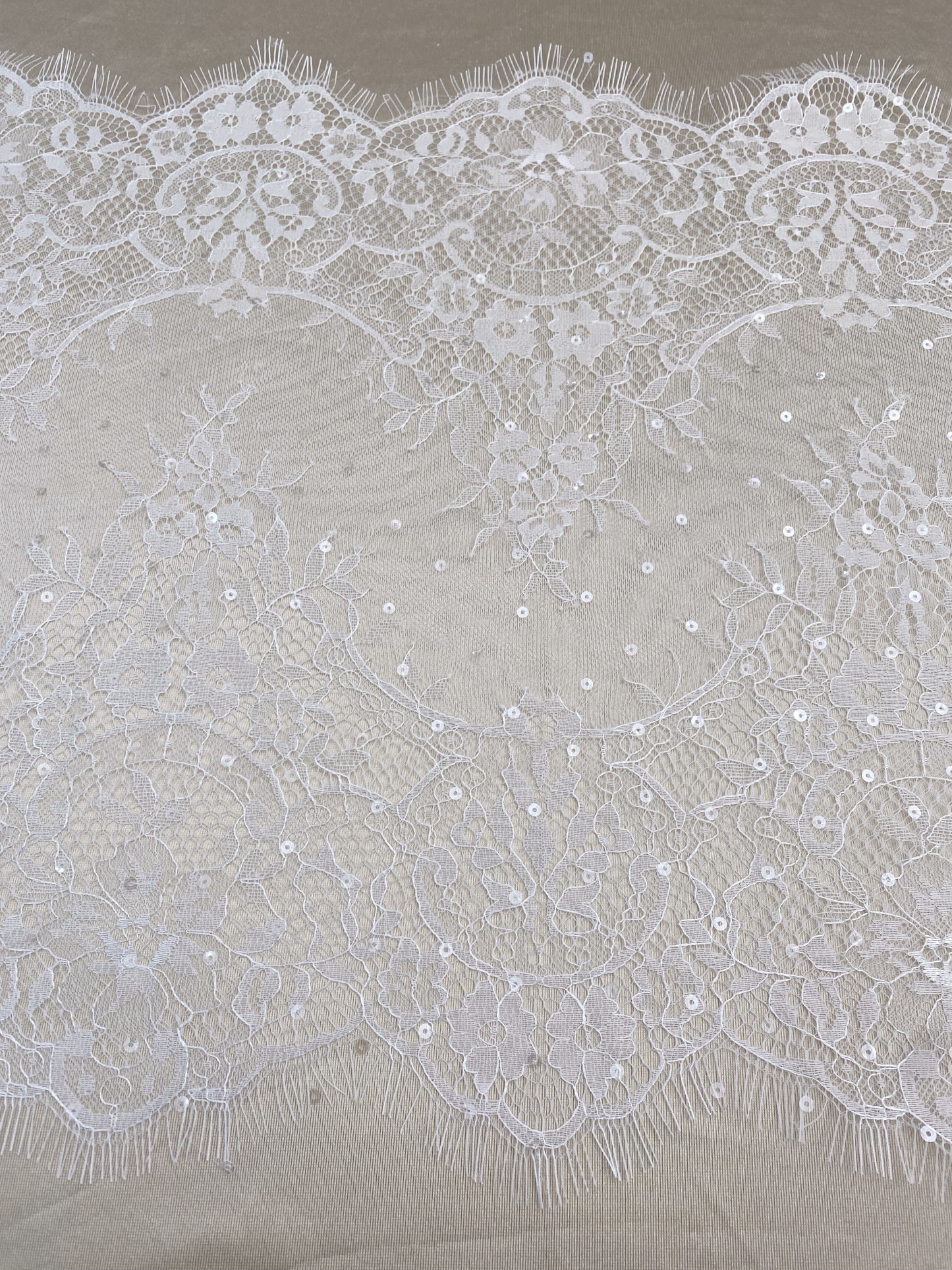 3 Meters French Chantilly Lace Trims with Double Side Scalloped, Sequins Lace Trim, Bridal Veil Lace Fabric