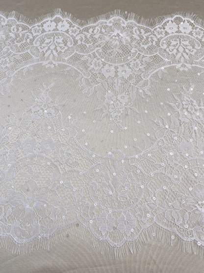 3 Meters French Chantilly Lace Trims with Double Side Scalloped, Sequins Lace Trim, Bridal Veil Lace Fabric