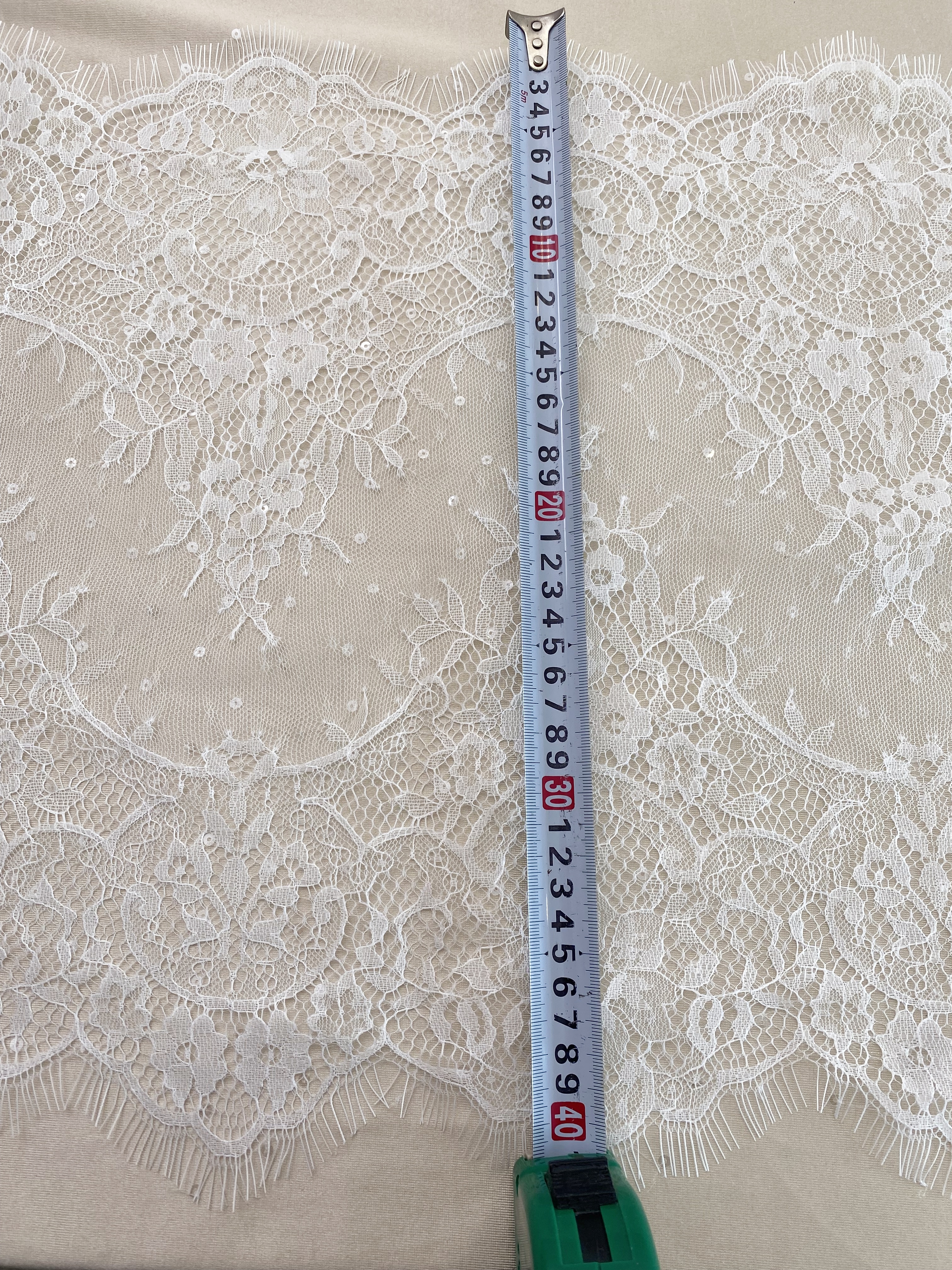 3 Meters French Chantilly Lace Trims with Double Side Scalloped, Sequins Lace Trim, Bridal Veil Lace Fabric