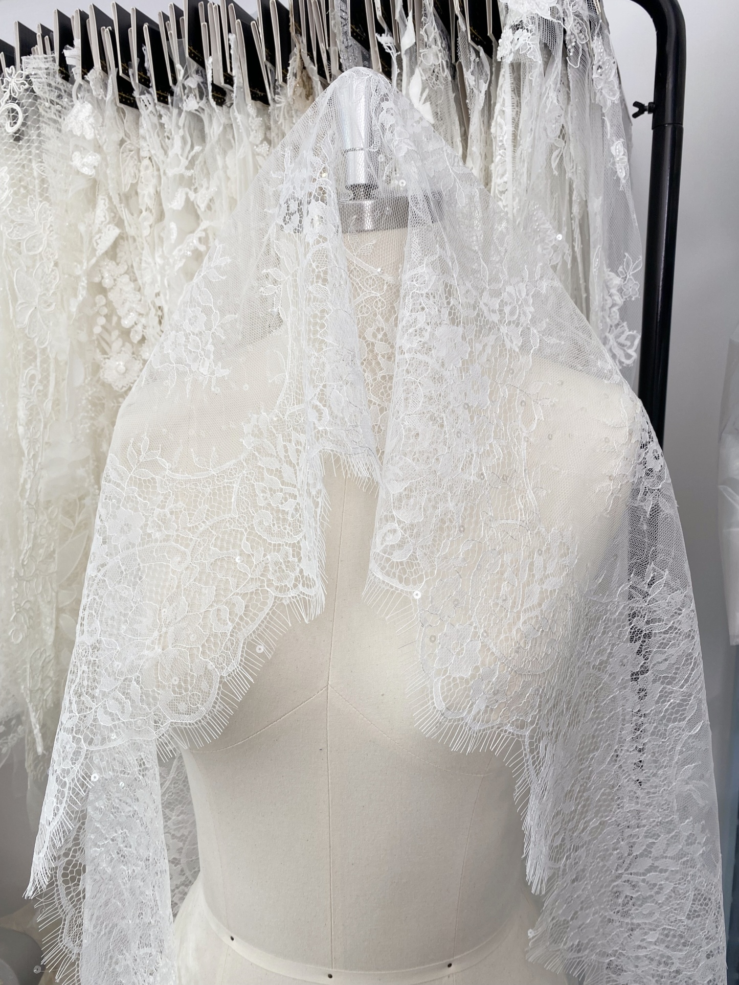 3 Meters French Chantilly Lace Trims with Double Side Scalloped, Sequins Lace Trim, Bridal Veil Lace Fabric