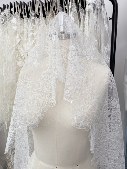3 Meters French Chantilly Lace Trims with Double Side Scalloped, Sequins Lace Trim, Bridal Veil Lace Fabric