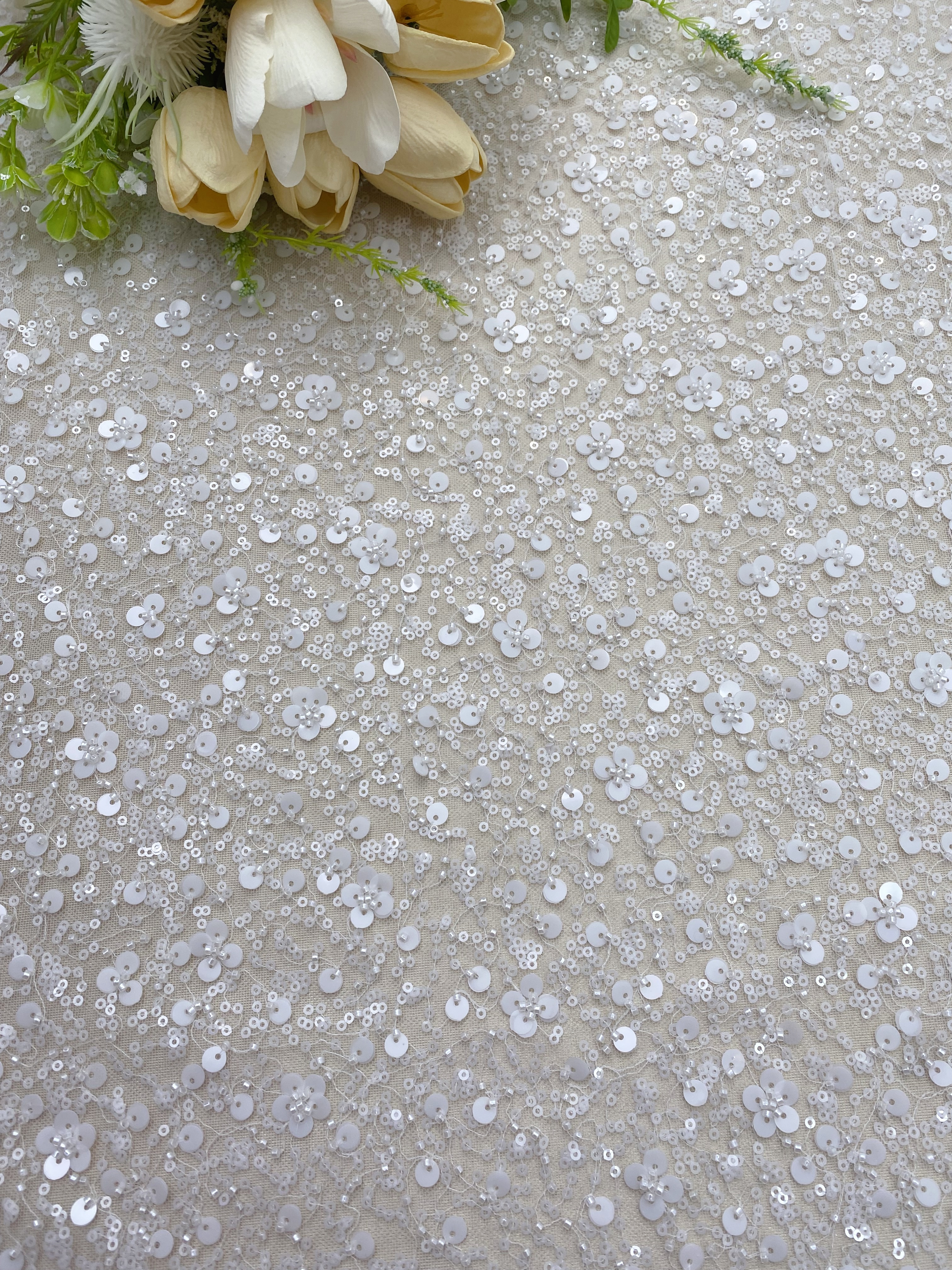 Clearance Sale-Heavy Sequin Lace Fabric by the Yard, Bridal Tulle Material for Wedding Dress, Gown, DIY Wedding Fabric