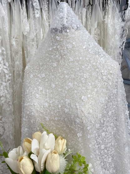 Clearance Sale-Heavy Sequin Lace Fabric by the Yard, Bridal Tulle Material for Wedding Dress, Gown, DIY Wedding Fabric