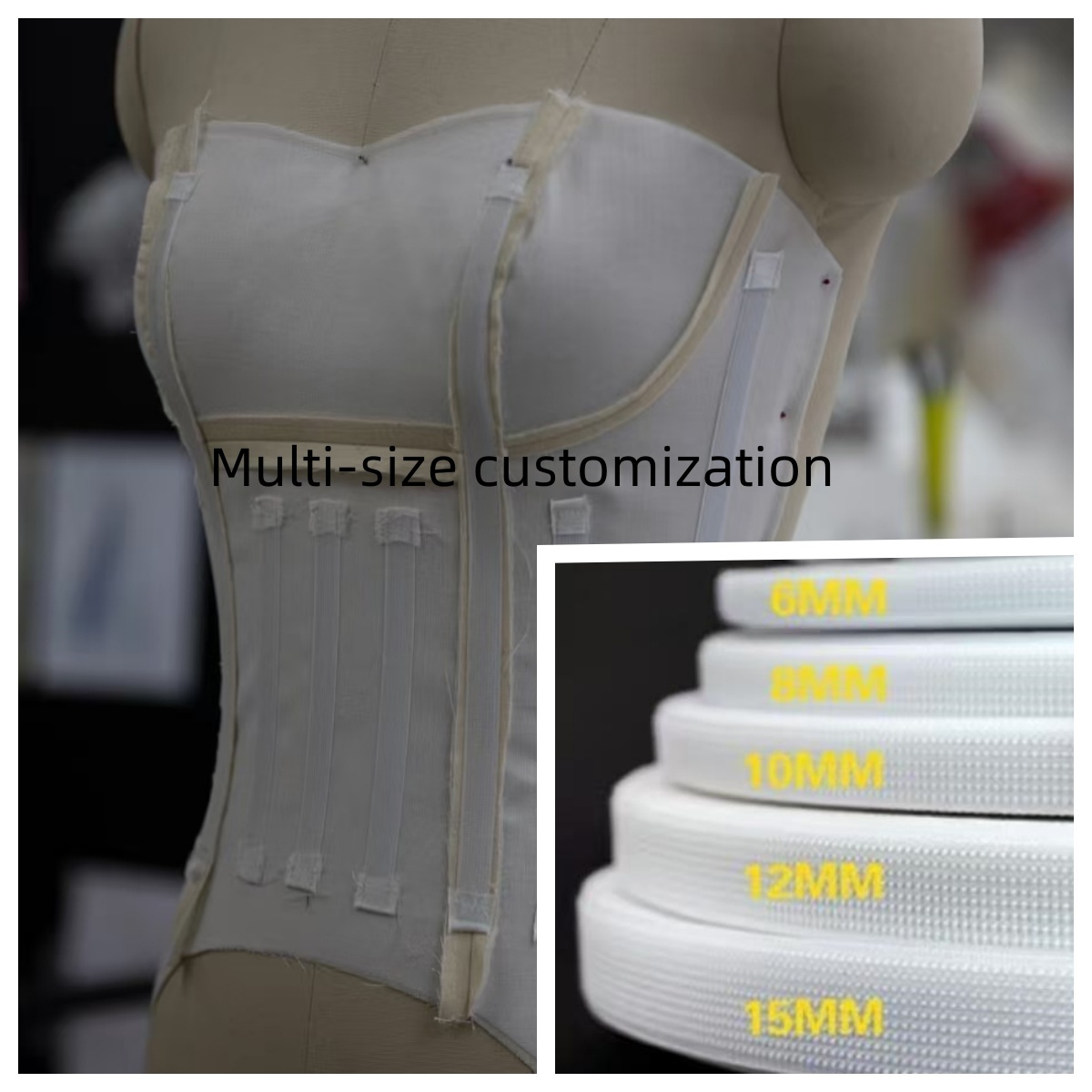 Corset Fish Boning Roll 50 Yards | PET PA Polyester Yarn for Support in Wedding Dresses, Bras, Sewing Projects | Black/White, Various Sizes