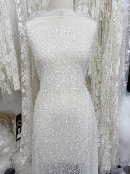 Clearance Sale-Heavy Sequin Lace Fabric by the Yard, Bridal Tulle Material for Wedding Dress, Gown, DIY Wedding Fabric