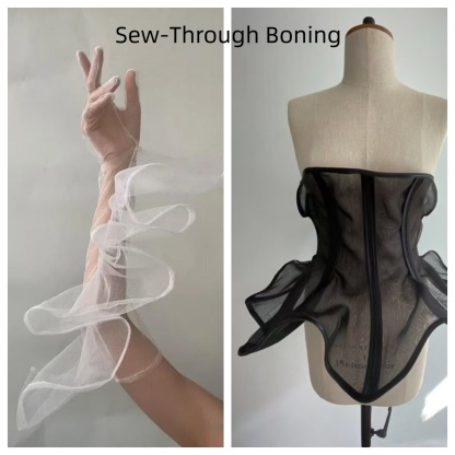 Corset Fish Boning Roll 50 Yards | PET PA Polyester Yarn for Support in Wedding Dresses, Bras, Sewing Projects | Black/White, Various Sizes