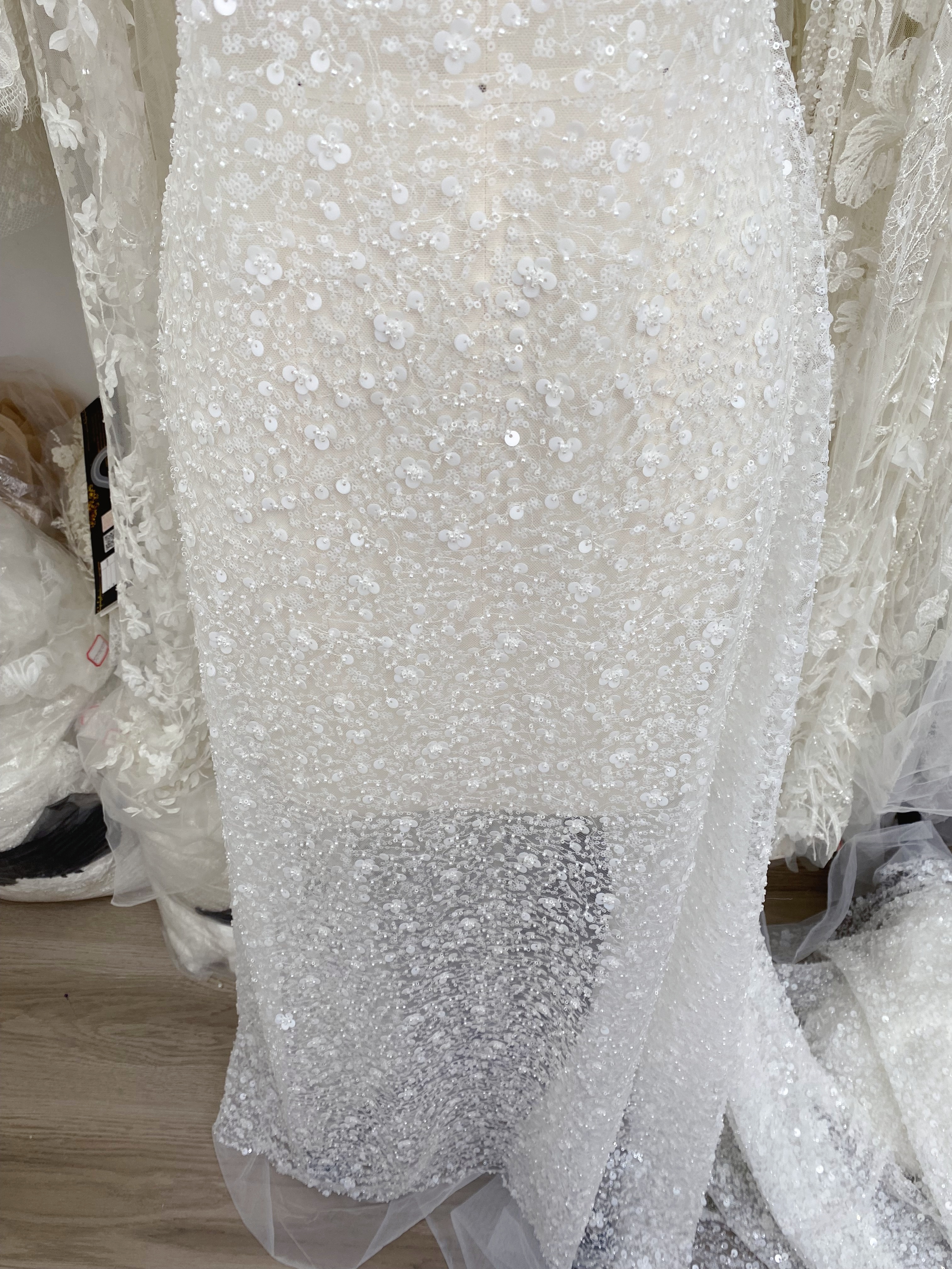Clearance Sale-Heavy Sequin Lace Fabric by the Yard, Bridal Tulle Material for Wedding Dress, Gown, DIY Wedding Fabric